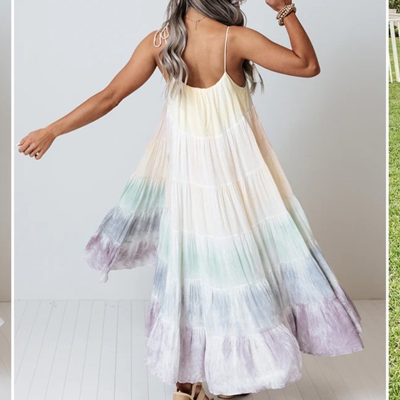 Storia Pastel Multicolored Tie-Dye Colorful Sundress Maxi Dress Size Medium - Picture 6 of 15